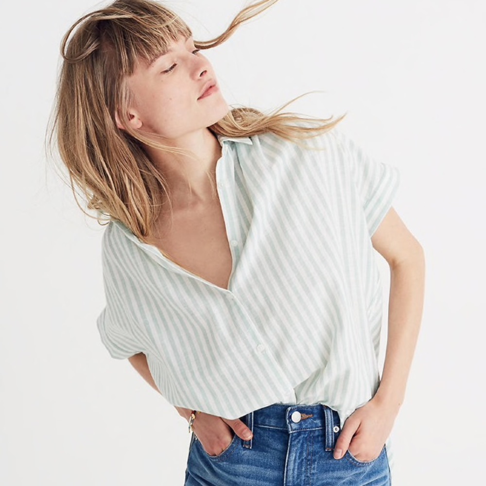 Madewell Central Shirt in Mint Stripe